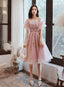 Pink Tulle Short Prom Dress With Lace, Pink Homecoming Dresses