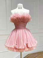 Pink Tulle Short Prom Dress, Pink Homecoming Dresses