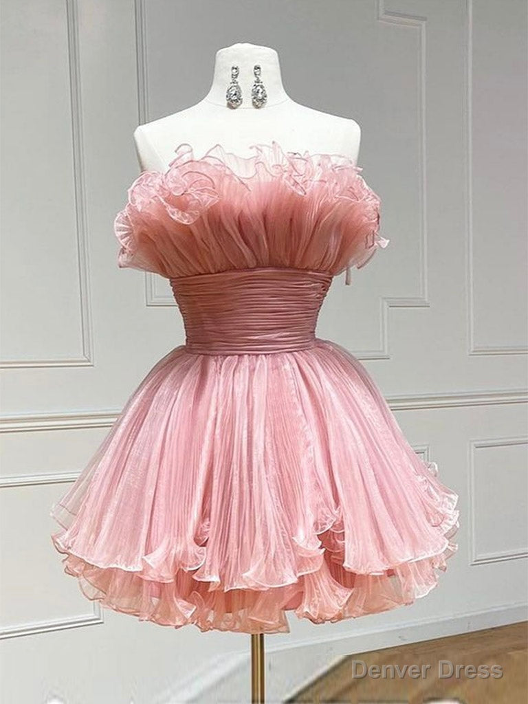 Pink Tulle Short Prom Dress, Pink Homecoming Dresses
