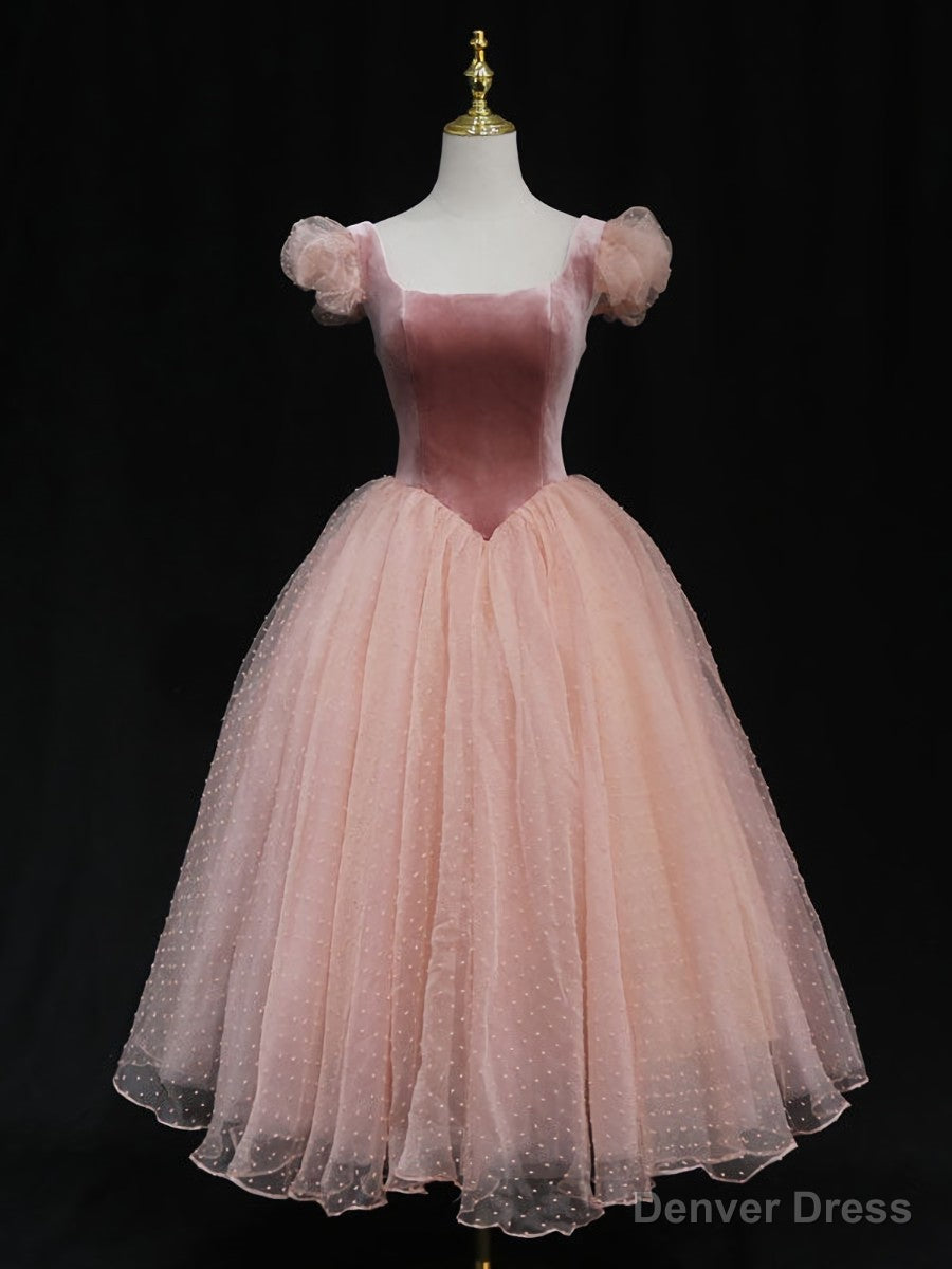 Pink Tulle Short Prom Dress, Pink Tulle Puffy Homecoming Dresses Main image