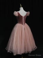 Pink Tulle Short Prom Dress, Pink Tulle Puffy Homecoming Dresses
