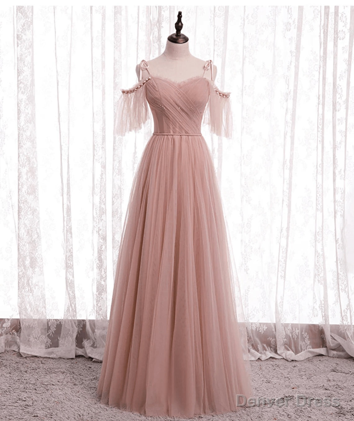 Pink Tulle Simple A Line Long Wedding Prom Dress Pink Prom Dress shops Secondary image