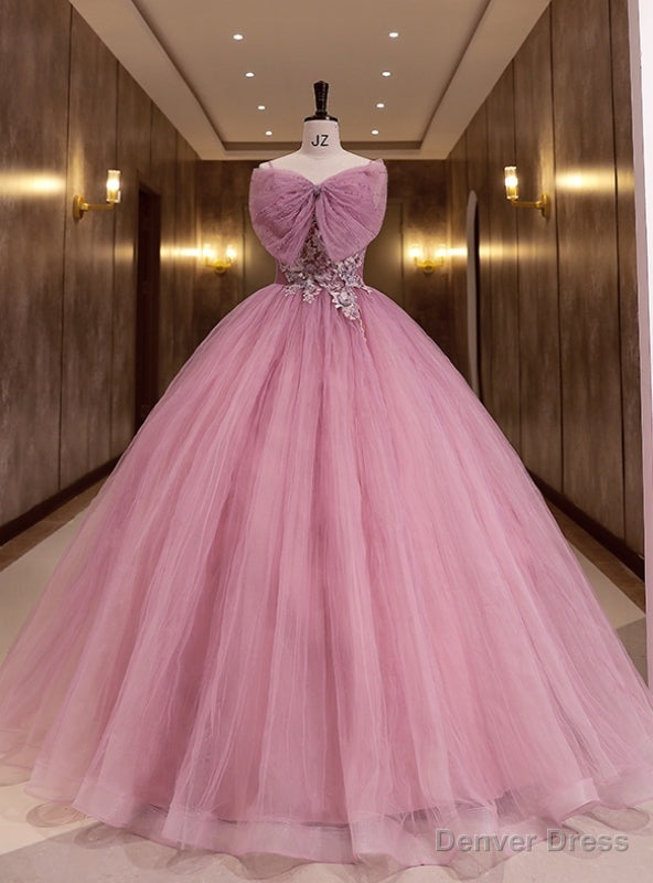 Pink Tulle Spagehtti Straps Pleats Appliques Quinceanera Dresses Main image