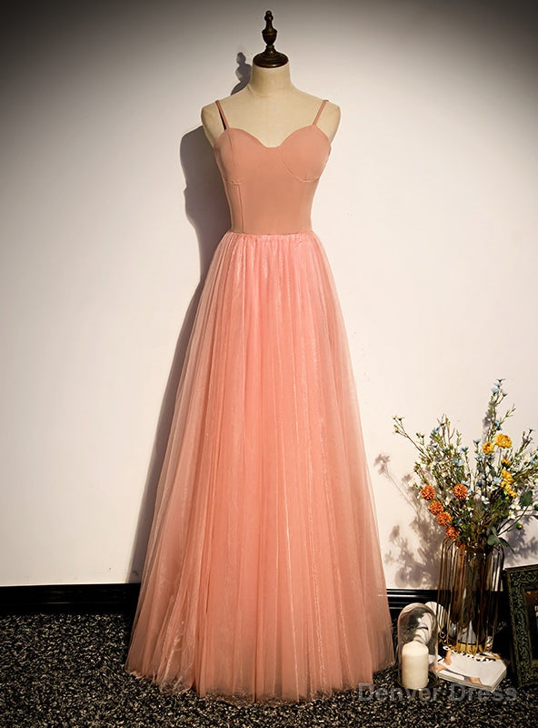 Pink Tulle Spaghetti Straps Prom Dress Main image
