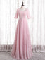 Pink Tulle Square Short Sleeve Prom Dresses