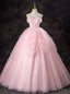 Pink Tulle Strapless Pleats Princess Quinceanera Dresses