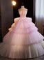 Pink Tulle Strapless Tiers Princess Quinceanera Dresses