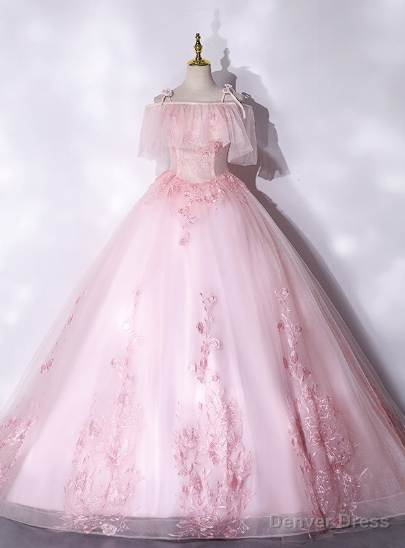 Pink Tulle Straps Appliques Quinceanera Dresses Main image