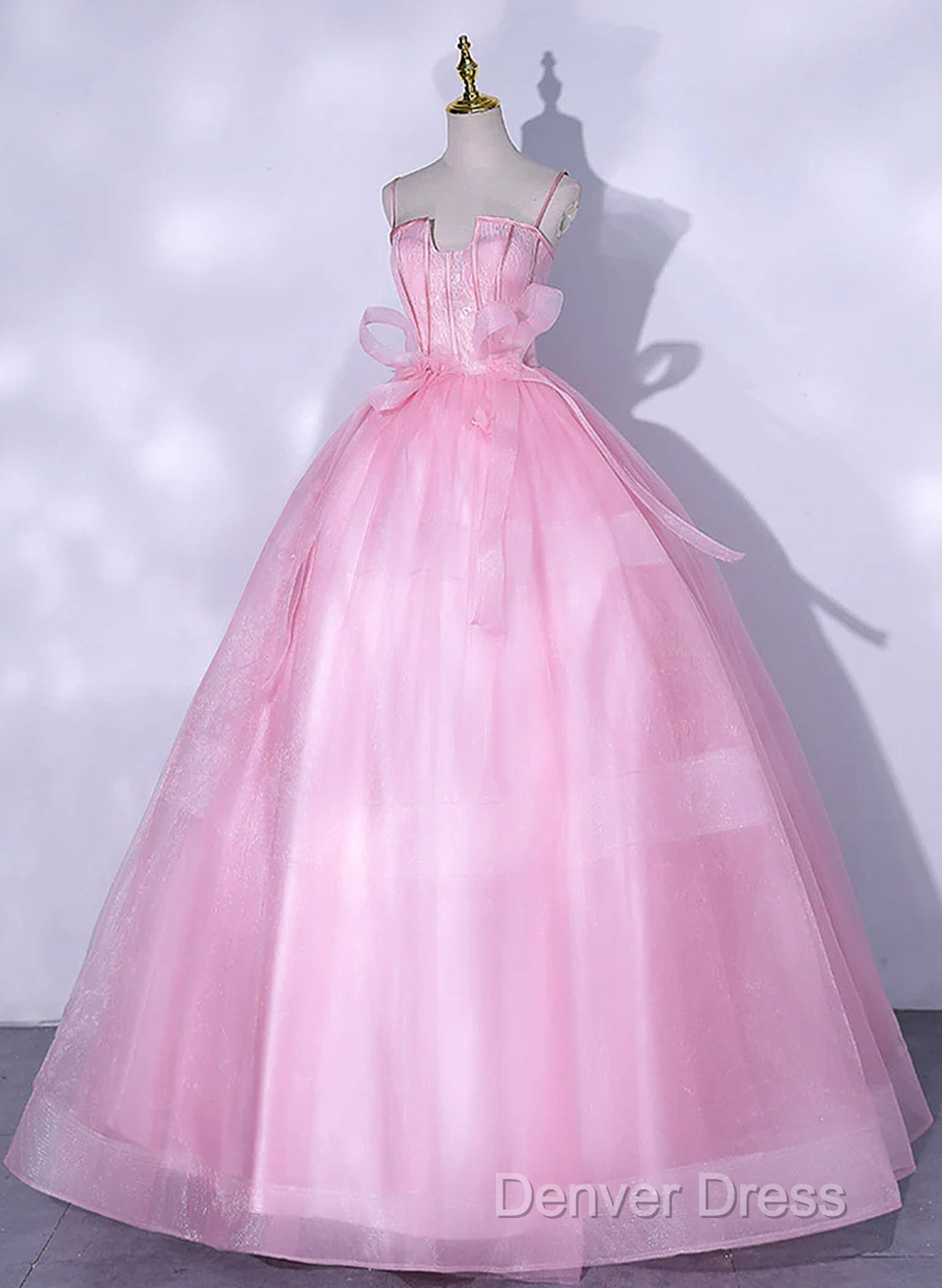 Pink Tulle Straps Ball Gown Long Sweet 16 Dresses, Pink Tulle Formal Dresses Secondary image