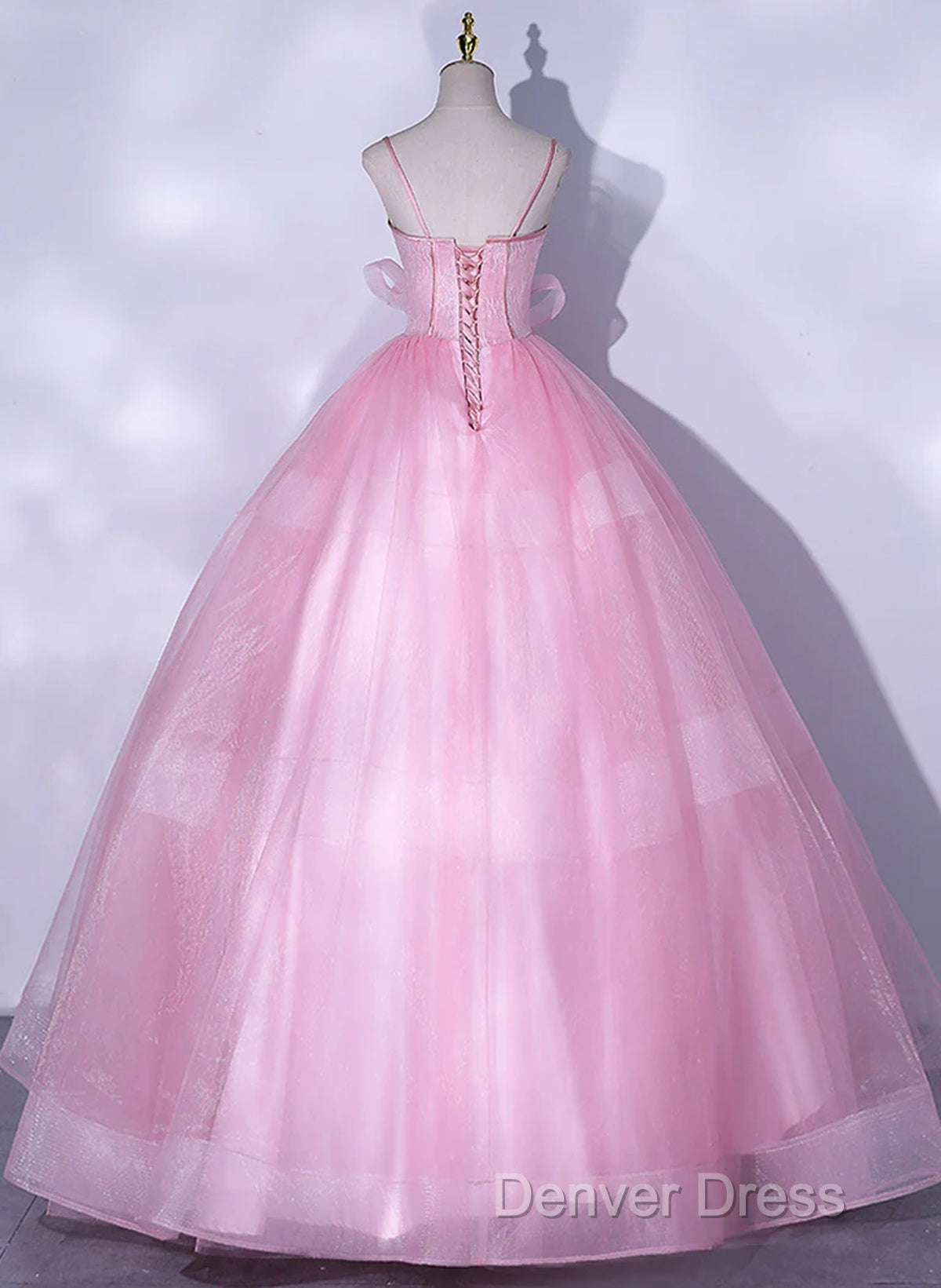 Pink Tulle Straps Ball Gowns Long Sweet 16 Dress, Pink Tulle Prom Dresses