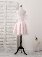 Pink Tulle Sweetheart Lace Short Prom Dress, Pink Homecoming Dresses