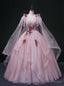 Pink Tulle V Neck Sequins Appliques Quinceanera Dresses