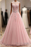 Pink Tulle With Lace Applique Ball Gowns Open Back Prom Gowns, Pink Prom Dresses
