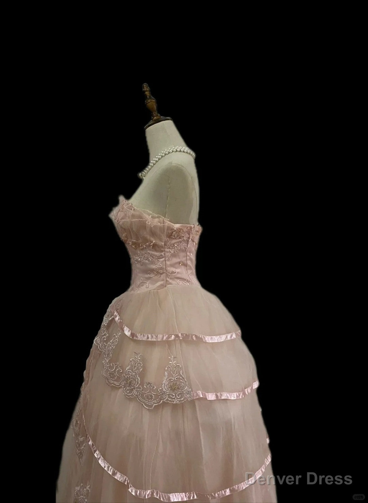 Pink Tulle with Lace Princess Prom Dress, Cute Pink Tulle Prom Dresses
