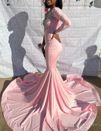 Pink Unique Long Prom Dress Mermaid Prom Dresses