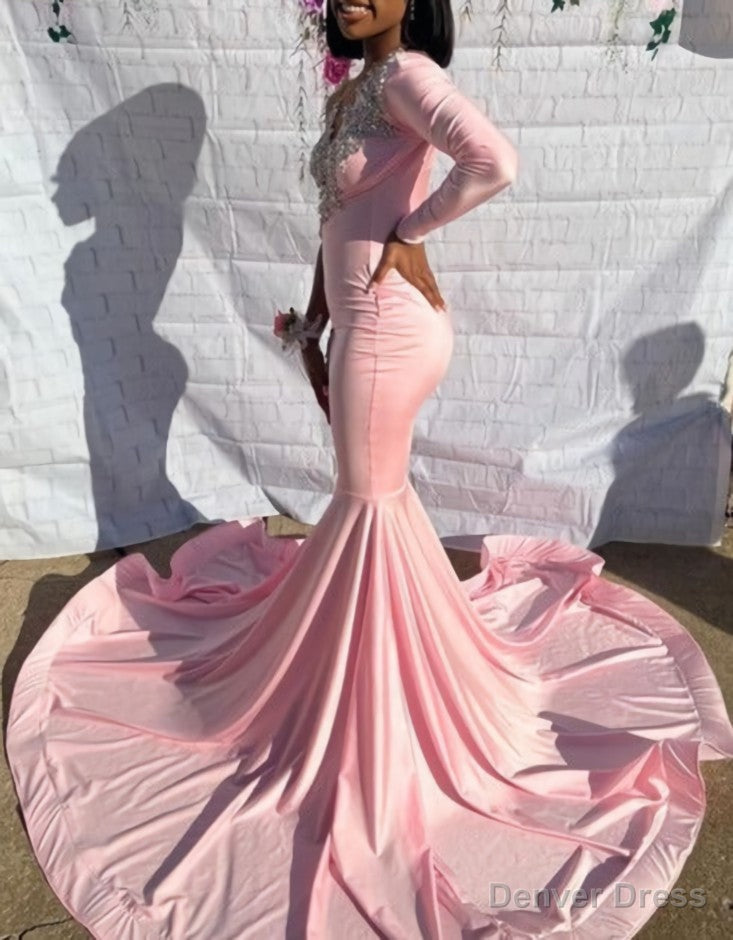 Pink Unique Long Prom Dress Mermaid Prom Dresses
