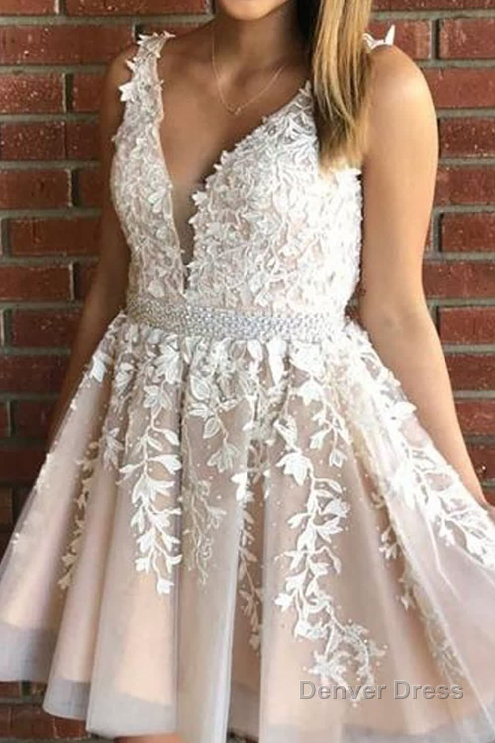 Pink V Neck A Line Homecoming Dresses