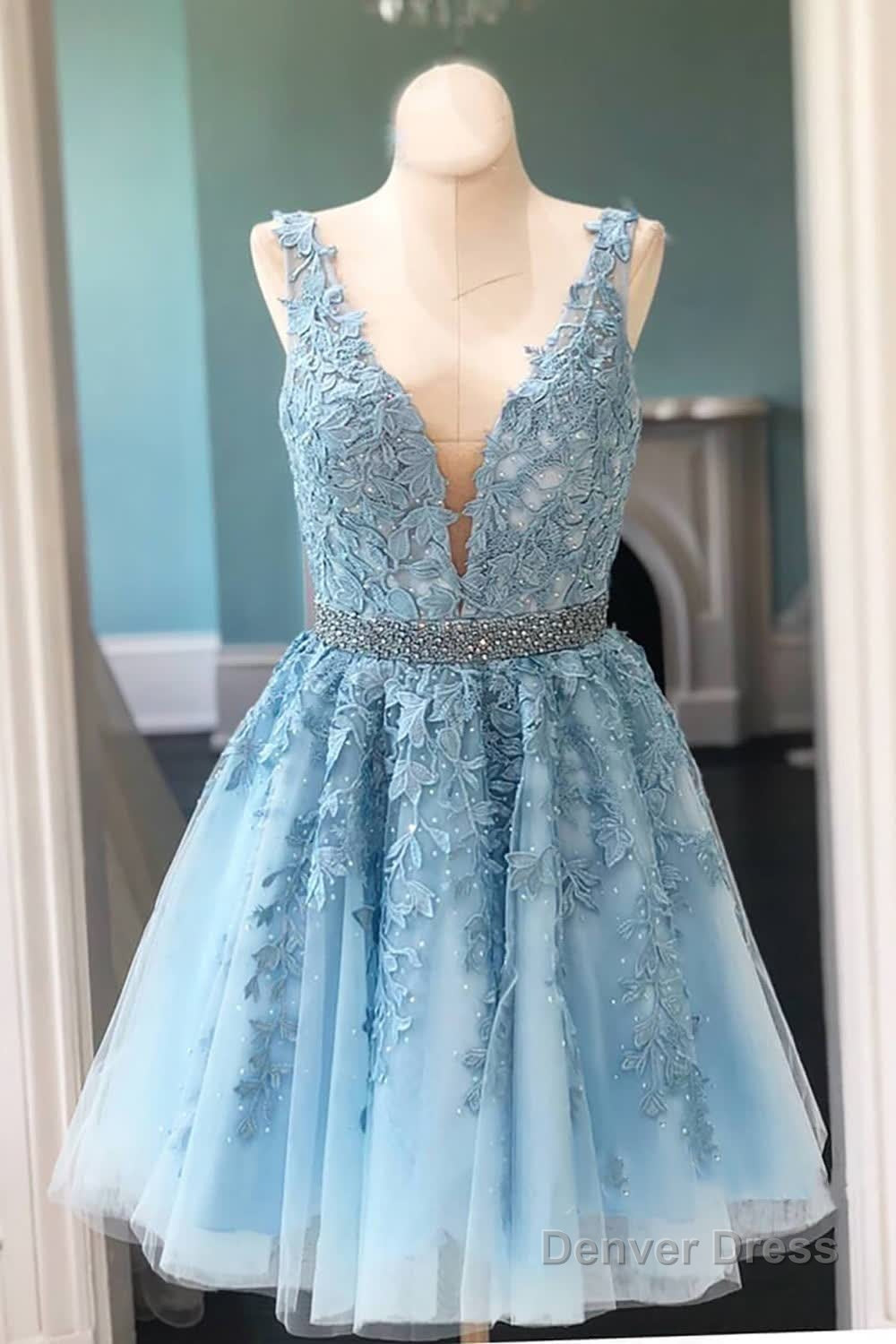 Pink V Neck A Line Homecoming Dresses