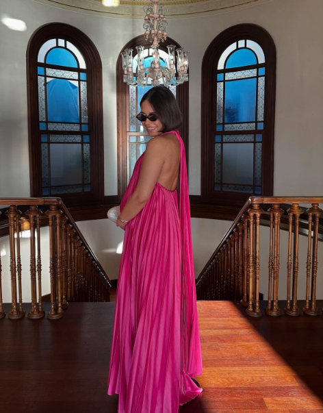 Pink/Green Fashion V-Neck Elegant Long Satin Prom Dress Prom Dress Wedding Guest Dress Maternity Dresses
