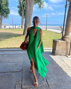 Pink/Green Fashion V-Neck Elegant Long Satin Prom Dress Prom Dress Wedding Guest Dress Maternity Dresses
