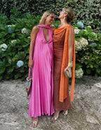 Pink/Green Fashion V-Neck Elegant Long Satin Prom Dress Prom Dress Wedding Guest Dress Maternity Dresses