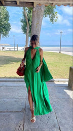Pink/Green Fashion V-Neck Elegant Long Satin Prom Dress Prom Dress Wedding Guest Dress Maternity Dresses