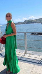 Pink/Green Fashion V-Neck Elegant Long Satin Prom Dress Prom Dress Wedding Guest Dress Maternity Dresses