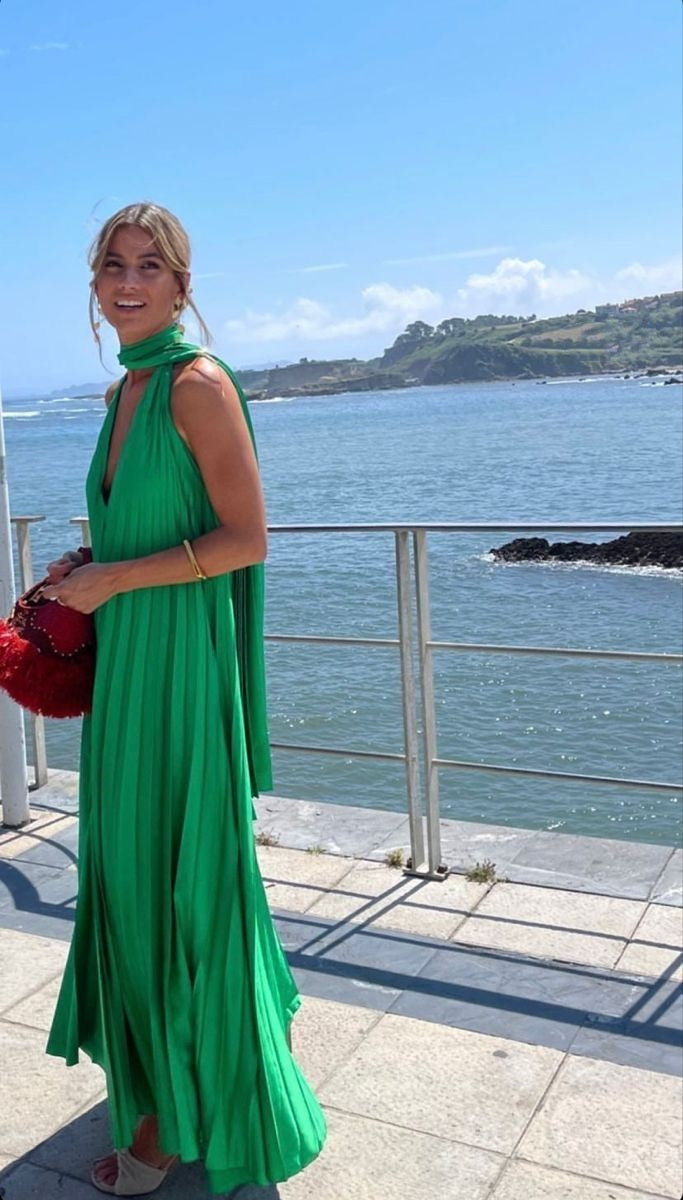 Pink/Green Fashion V-Neck Elegant Long Satin Prom Dress Prom Dress Wedding Guest Dress Maternity Dresses