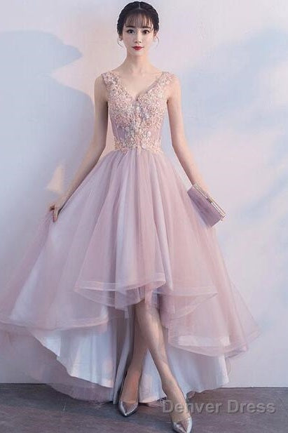 Pink V-Neckline High Low Fashionable Party Dress, Pink Prom Dress Secondary image