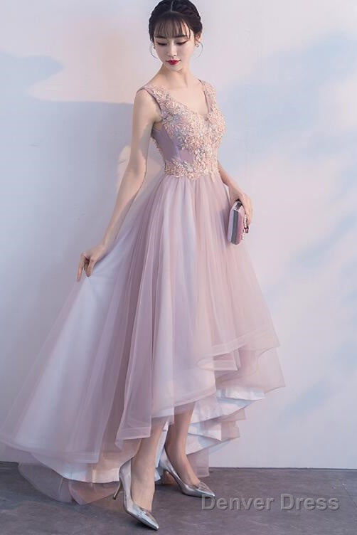 Pink V-Neckline High Low Fashionable Party Dress, Pink Prom Dress