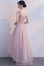 Pink V-Neckline High Low Fashionable Party Dress, Pink Prom Dress