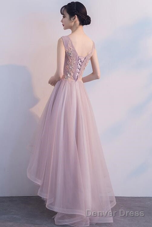 Pink V-Neckline High Low Fashionable Party Dress, Pink Prom Dress