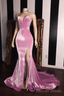 Pink Velvet Prom Dresses With Mermaid Skirt