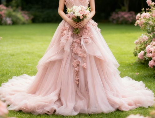Pink Vintage A-Line Sweetheart Lace Tulle Long Prom Gowns Applique Wedding Dresses Secondary image