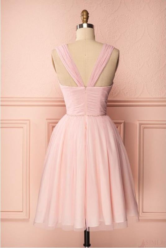 Pink Vintage Tulle Knee Length Homecoming Dress Straps Graduation Dresses Secondary image