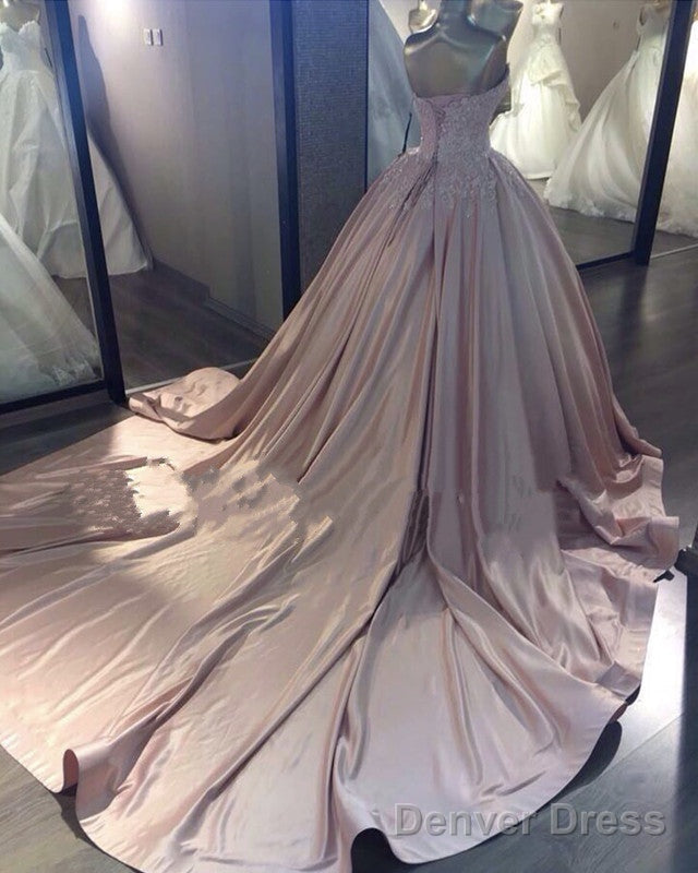 Pink Wedding Dresses Taffeta Ball Gown Lace Appliques Sweetheart Secondary image