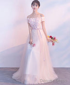 Pink Tulle Off Shoulder Long Prom Dress Pink Prom Dresses