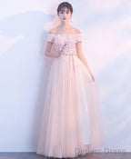 Pink Tulle Off Shoulder Long Prom Dress Pink Prom Dresses