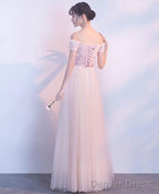 Pink Tulle Off Shoulder Long Prom Dress Pink Prom Dresses