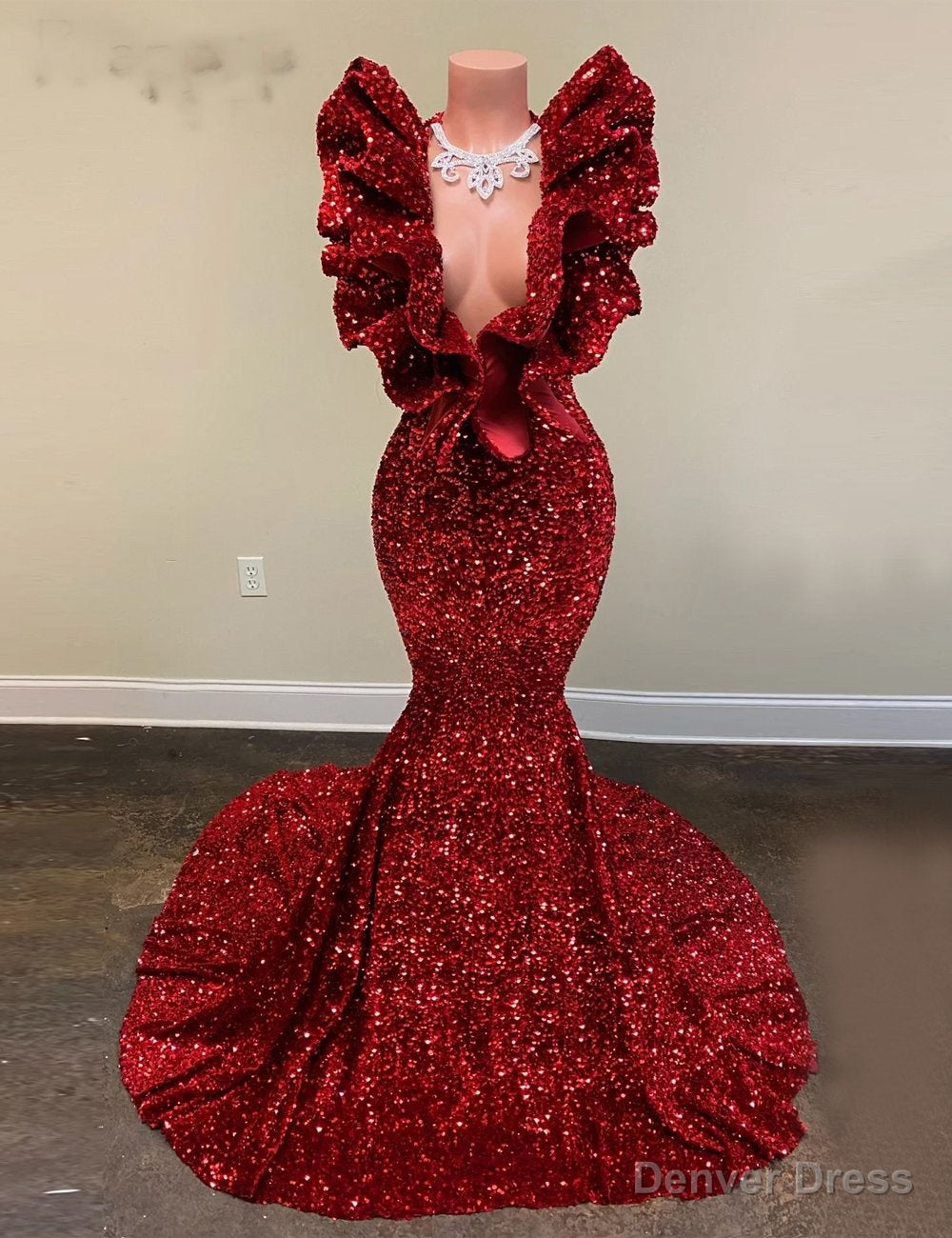 Red Prom Dress, Deep V Neck Prom Dress, Mermaid Prom Dress, Cheap Prom Dress, Red Prom Dress, Sparkly Prom Dress, New Arrival Prom Dresses Main image