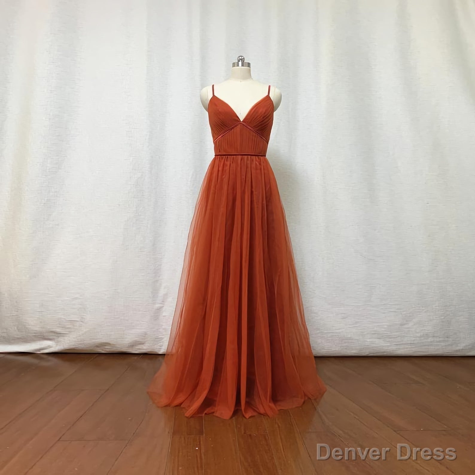 Burnt Orange Tulle Bridesmaid Dress, 2025 Spaghetti Straps Boho Main image