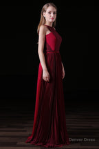 Pleat Draped Side Slit Off Shoulder Zipper Burgundy Bridesmaid Dresses