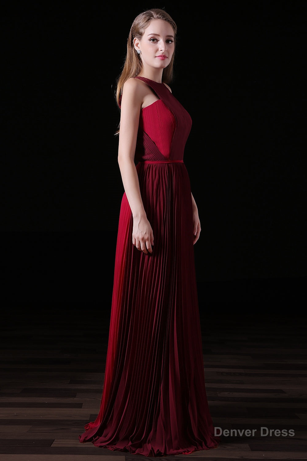 Pleat Draped Side Slit Off Shoulder Zipper Burgundy Bridesmaid Dresses