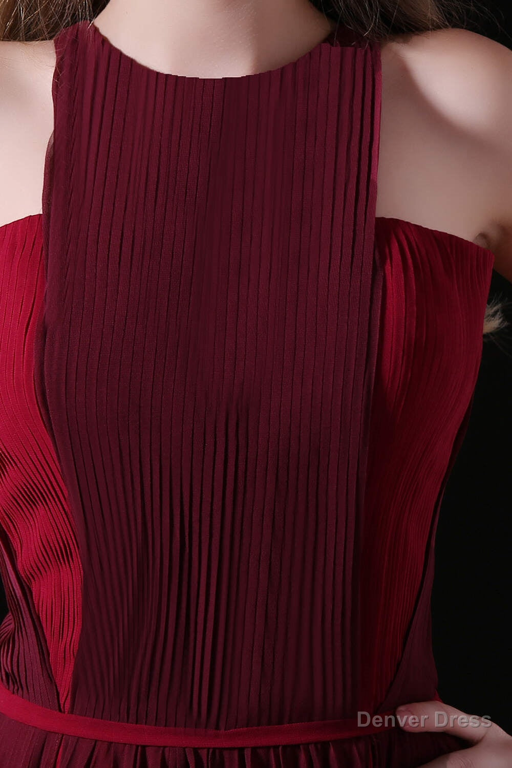 Pleat Draped Side Slit Off Shoulder Zipper Burgundy Bridesmaid Dresses