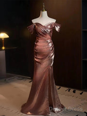 Pleat Trumpet Mermaid Coffee Sequin Prom Dress With Slit