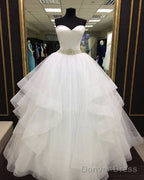 Pleated Sweetheart Ruffles Wedding Dress Ball Gown Crystal Belt