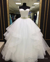 Pleated Sweetheart Ruffles Wedding Dress Ball Gown Crystal Belt