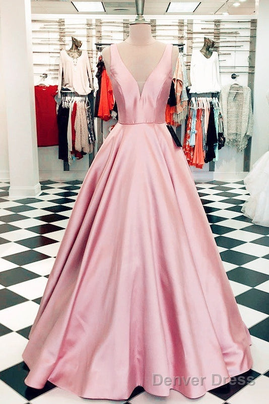 Plunge V-Neck Long Satin Ball Gowns Prom Dresses Secondary image