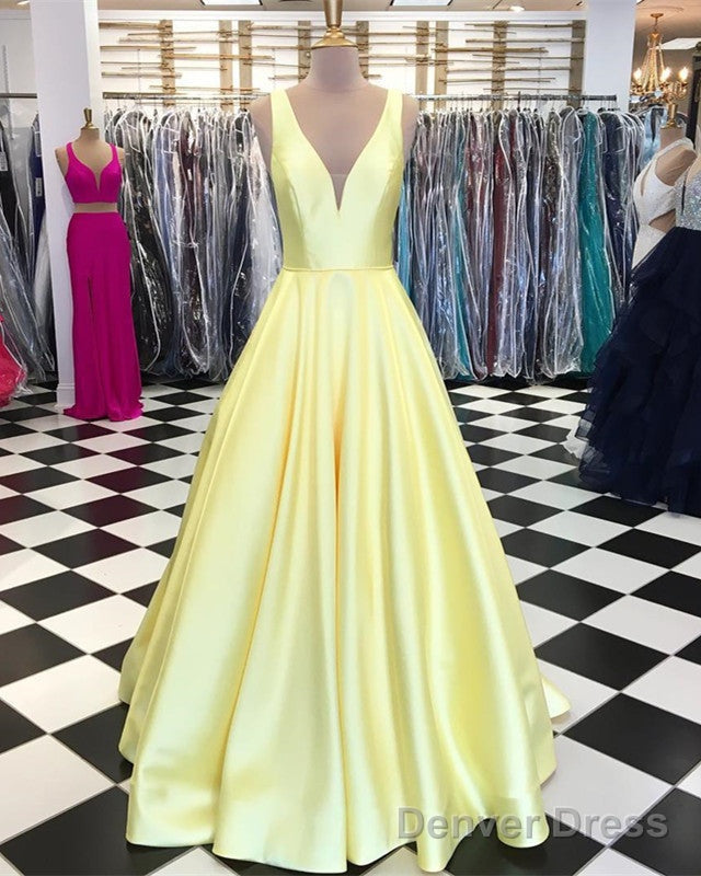 Plunge V-Neck Long Satin Ball Gowns Prom Dresses Main image