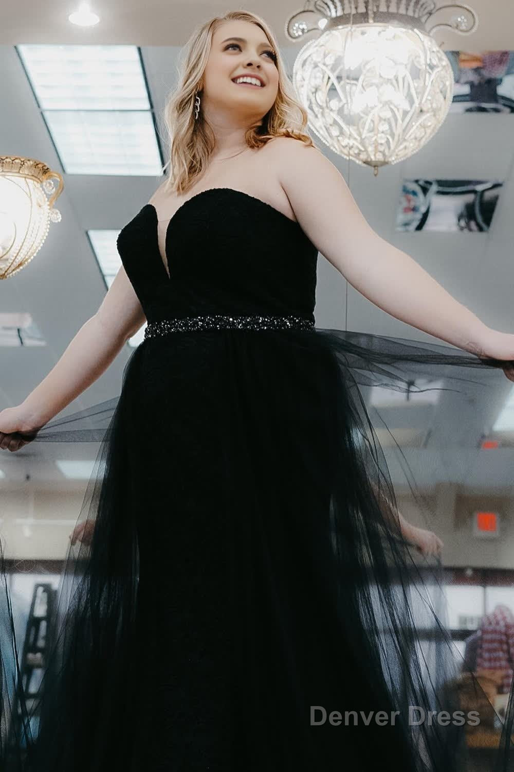 Plus Size Black Tulle Long Prom Dress with Beading Secondary image